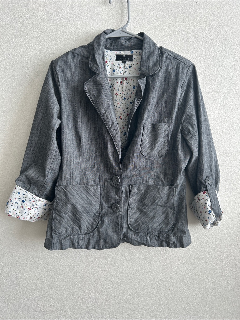 Ashley By 26 International Gray Women's Casual Blazer with Floral Lining